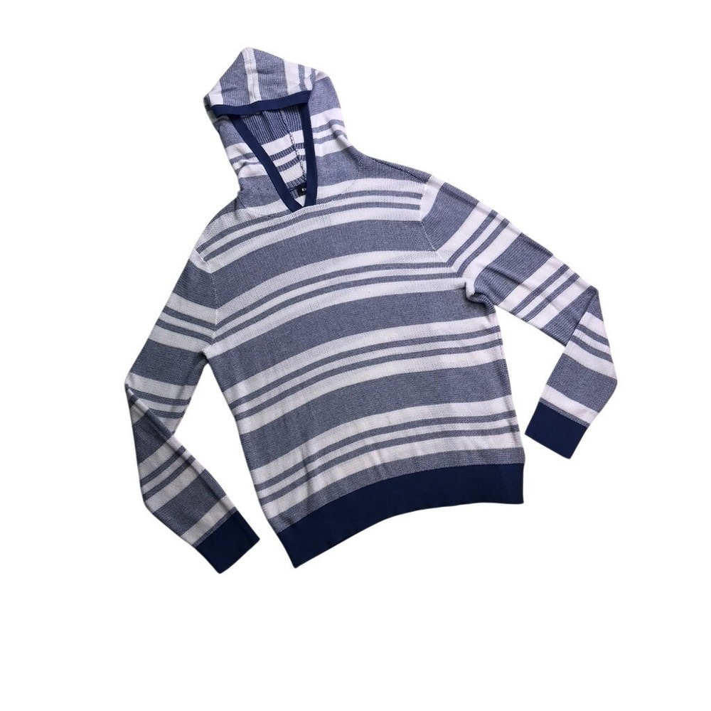 Express Sweater Hoodie Mens XL Blue White‎ New Striped Cotton Knit Pullover